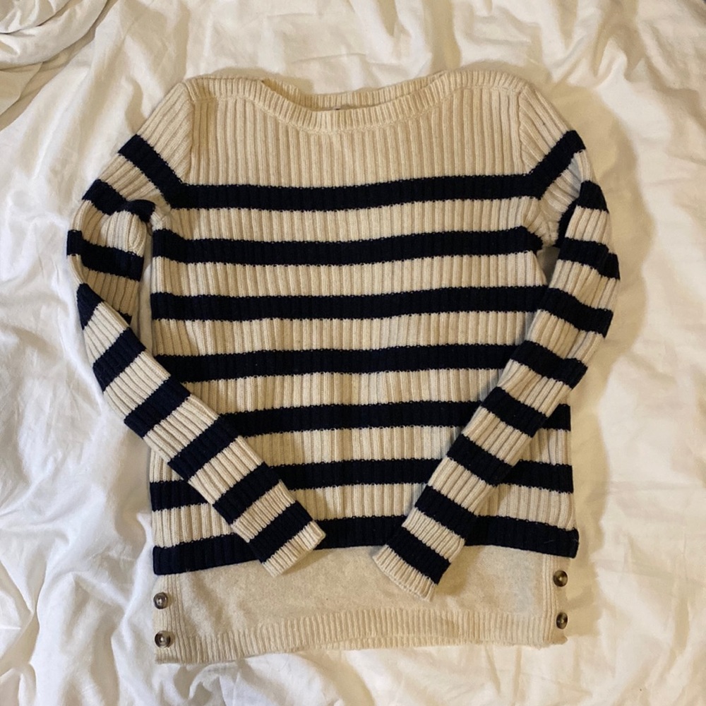 Madewell Black/Cream Striped Wool Sweater - XS